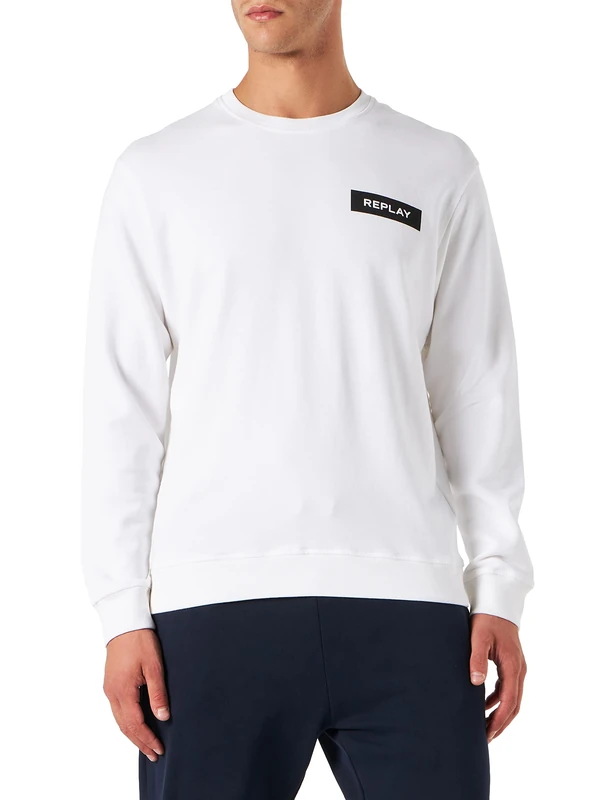 REPLAY Men's M6276 Sweatshirt, 001 White, XL, 001 White, XL