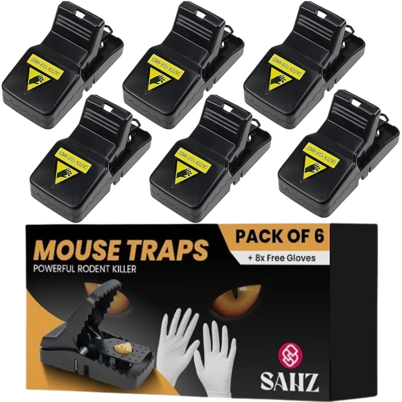 Mouse Trap - 6 Pack Reusable Mouse Traps For Indoors & Outdoors, Durable ABS Mice Traps for Rodent Control, Effective & Easy to Set Mouse Traps That Kill Instantly | Includes 4 Free Pairs of Gloves.