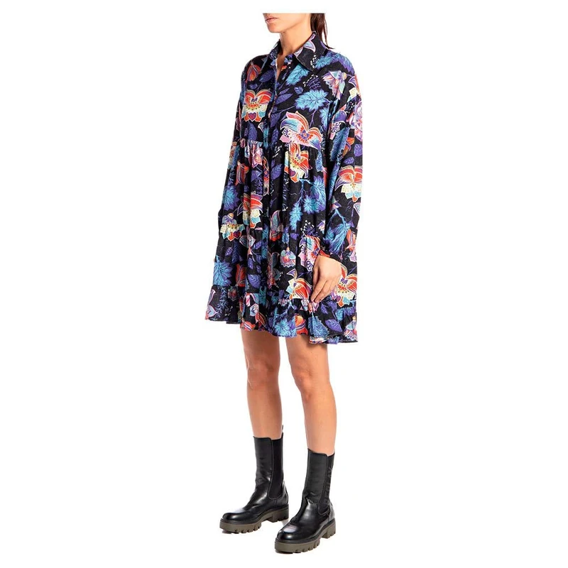 REPLAY Women's W9781 Dress, 010 Black/Multicolour, S