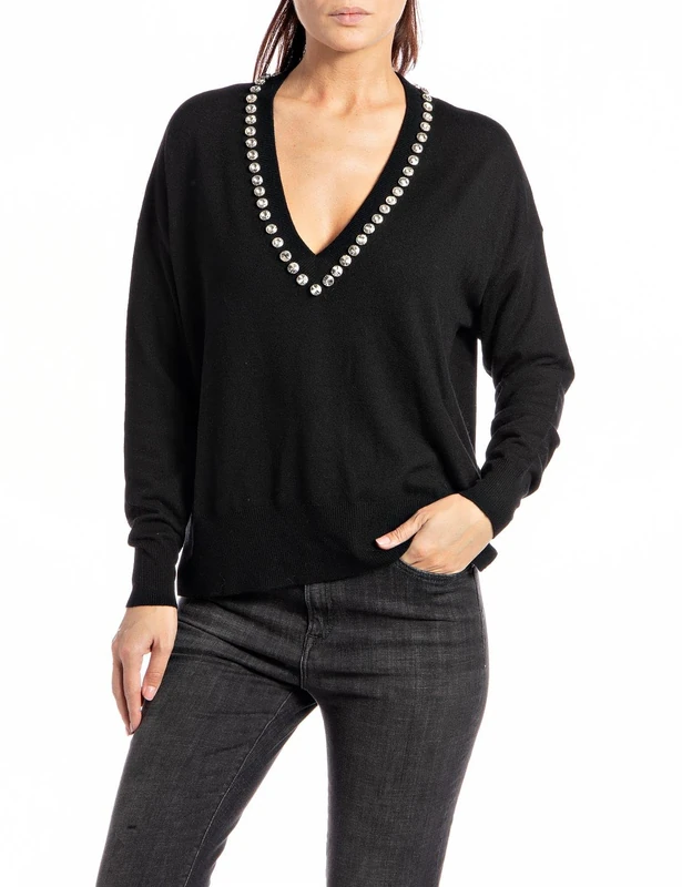 REPLAY Women's Dk1460 Sweater, 098 Black, S