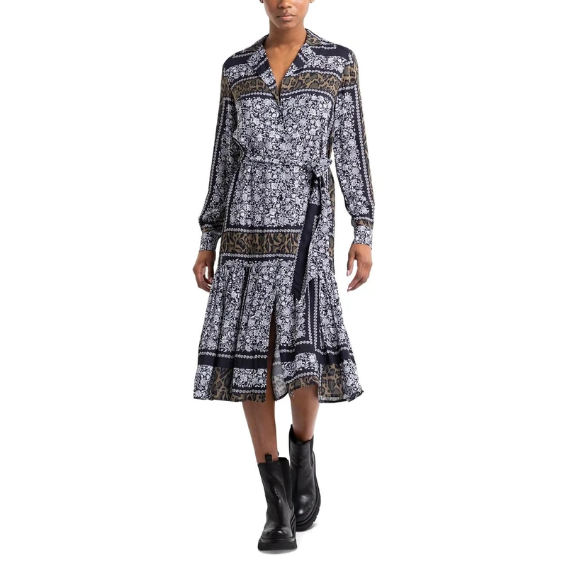 REPLAY Women's Dress, 010 White/Black/Military Green, L