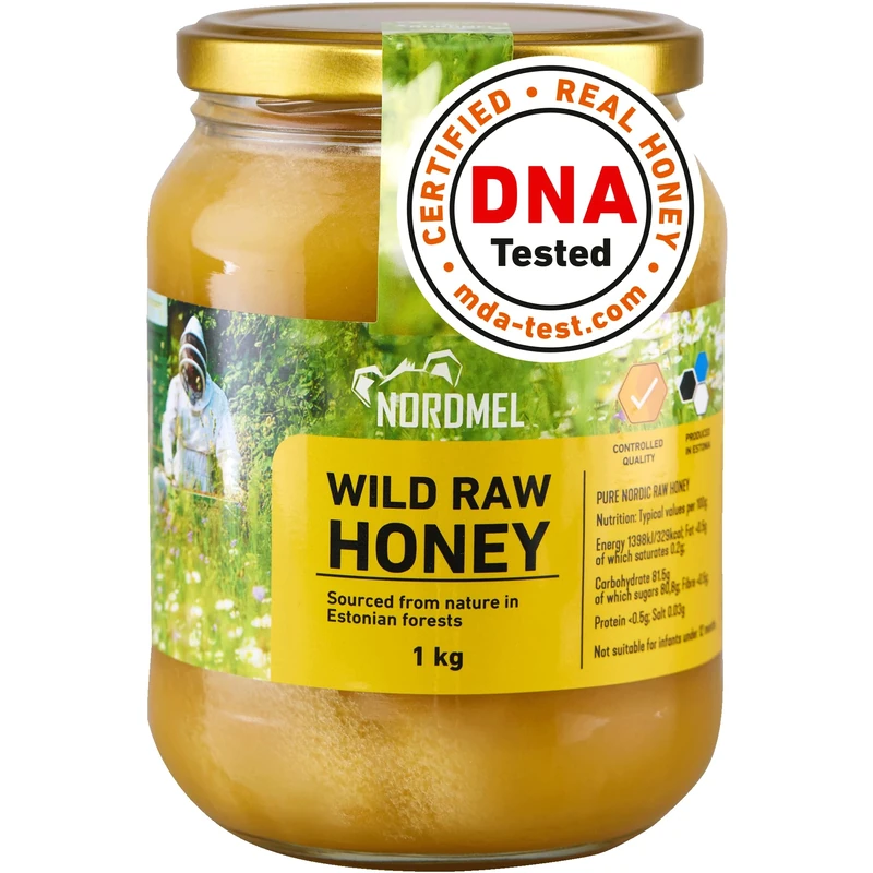 Pure Natural Wild Raw Honey 1KG - Unpasteurised, Unfiltered, Crystallized, Natural Estonian Honey - Harvested Sustainably Using 100% Green Energy by Nordmel