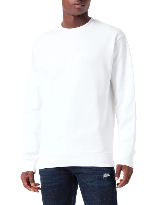 REPLAY Second Life Men's Sweatshirt 100% Cotton, Chalk 801, 3XL