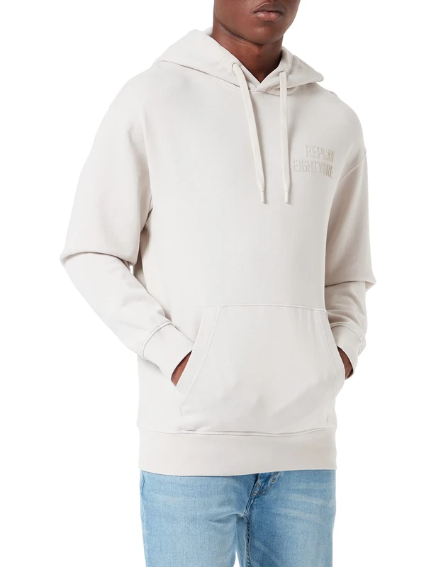 REPLAY Men's M6265 Hoodie, 019 Light Grey, S, 019 Light Grey, S