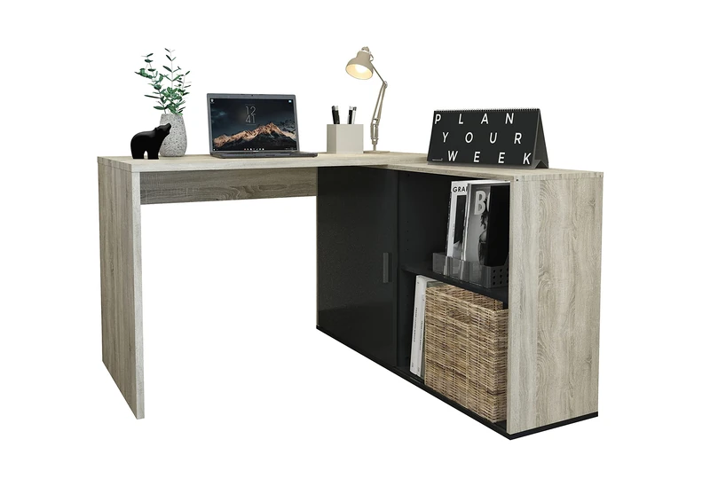 FMD Möbel Desk, Engineered Wood, Oak Nb/Black Pearl, rechteckig
