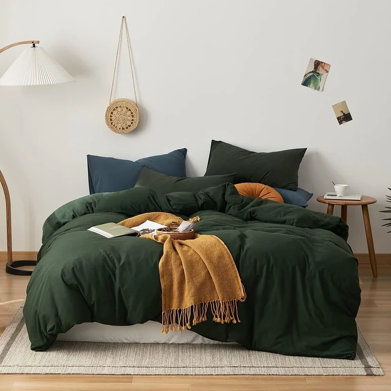 Dark Green Duvet Cover 100% Jersey Knit Cotton Duvet Cover Queen Olive Green Comforter Cover Luxury Soft T Shirt Cotton Bedding Set Simple Style Solid Green Bedding Quilt Cover with 2 Pillowcases