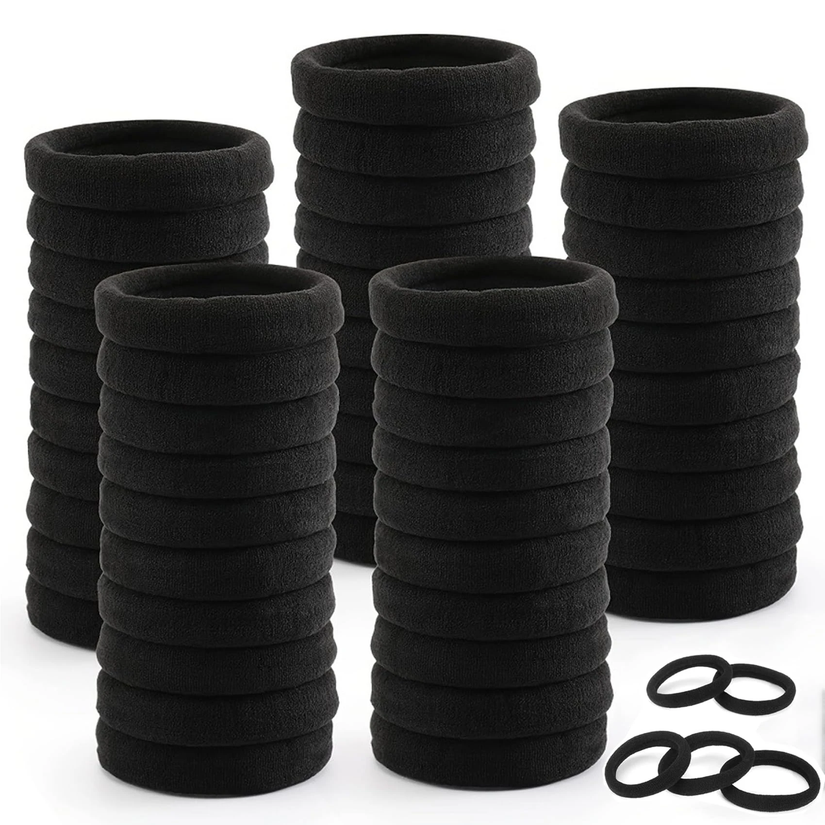ILamourCar Hair Bands for Women, 50 Pcs Thick Seamless Hair Ties No Damage, Black Hair Bobbles for Women Men Girl, Strong Elastic Ponytail Holders Hair Accessories (Black)