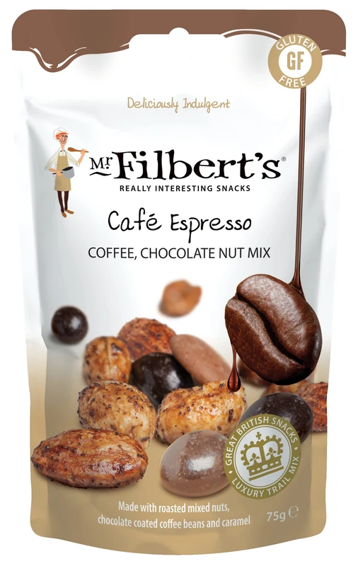 Mr Filbert's Espresso Chocolate and Nut Mix, Sweet Snack with Coffee Flavoured Nuts, Chocolate Coffee Beans and Caramel Pieces, 15 x 75g
