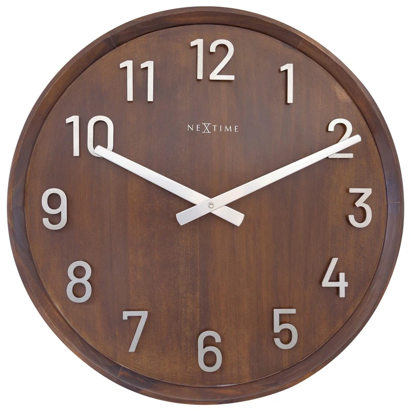 NeXtime Large Wall Clock 50cm Walnut Wood Metal Precious