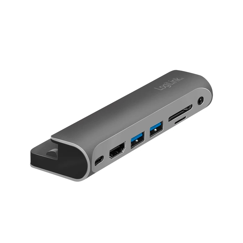 LogiLink UA0385 - USB 3.2 Gen 1 Docking Station for iPad Air, iPad mini and iPad Pro, 7-Port, USB-C PD, Silver/Black
