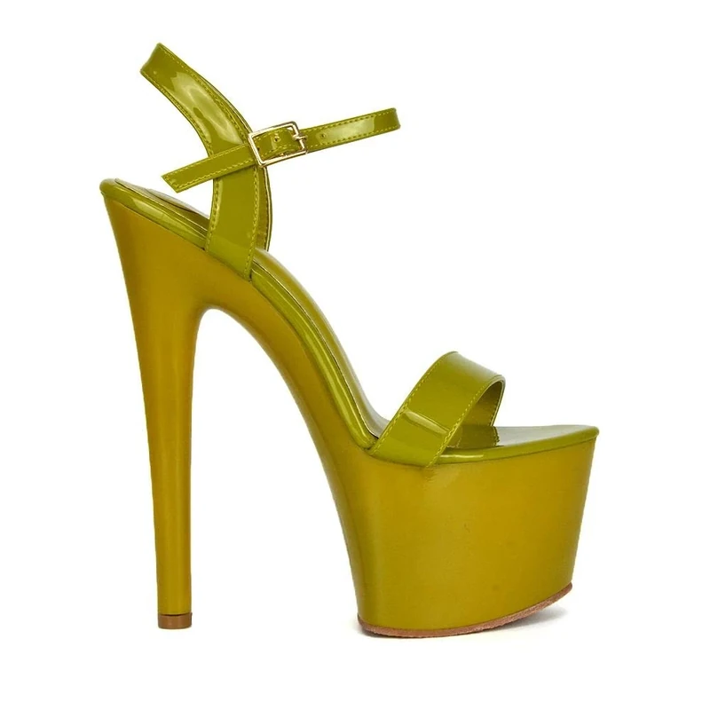 Womens High Platform Sandals Ladies Siltetto Heel Ankle Strap Peeptoe Dressy Evening Shoes Size 3-8 (Green Patent, Numeric_8)