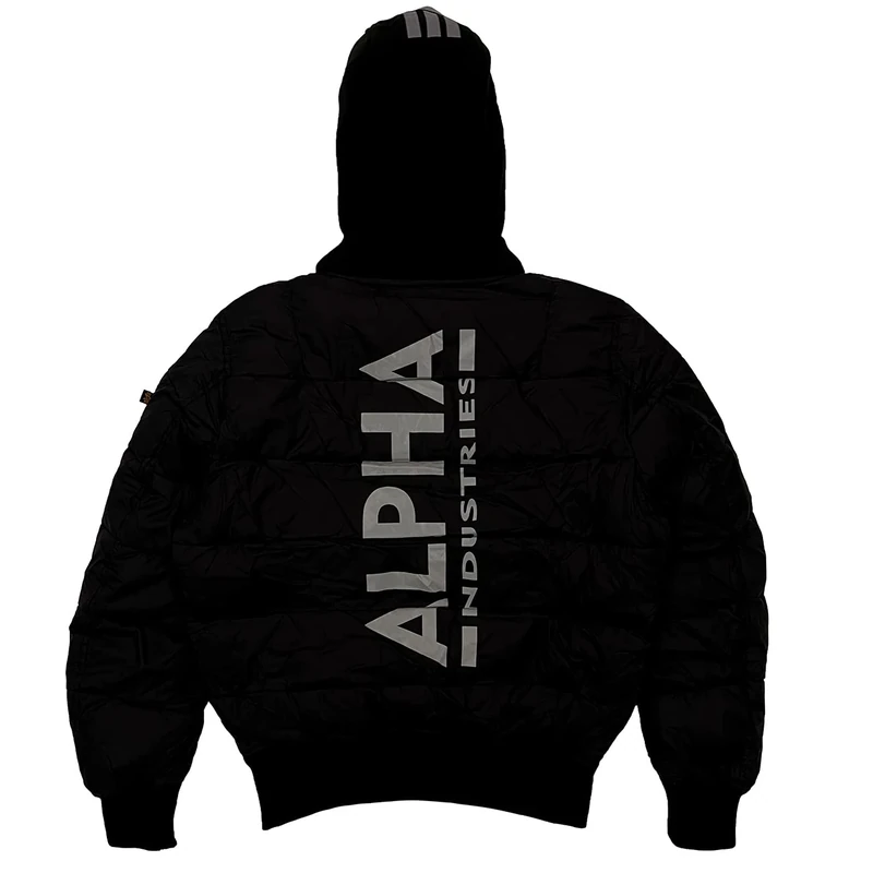 Alpha Industries Men's MA-1 ZH Back Print Puffer FD Winter Jacket, Black/Reflective, L