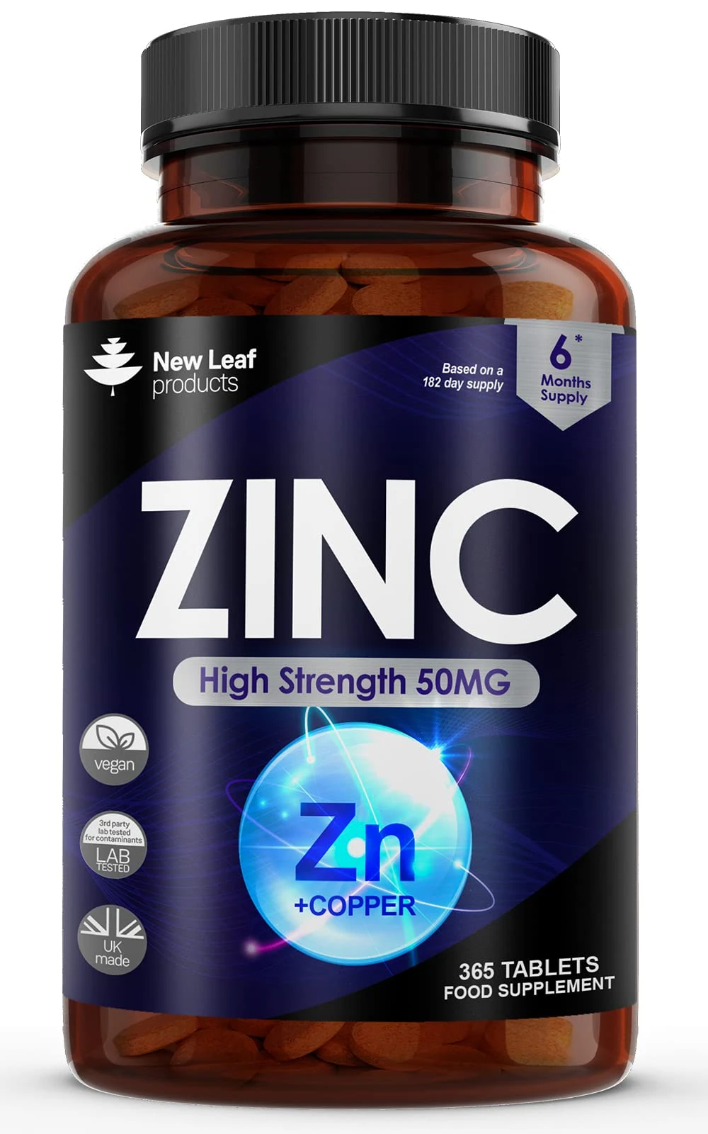 Zinc 50mg High Strength - 365 Zinc Tablets (6 Month Supply) High Strength Zinc Supplements Contributes Towards Immune Function and Maintenance of Healthy Bones, Vision, Hair, Nails and Skin - UK Made