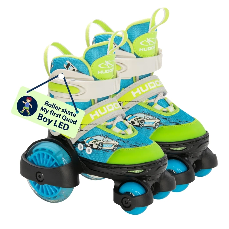 HUDORA My First Quad LED girl/boy in various sizes roller skates with LED - comfortable quad skates adjustable over 4 sizes - stylish childrens skates for boys & girls up to 20kg