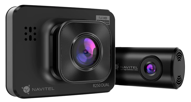 NAVITEL R250 Dual Front & Rear Dashcam | Full HD Car Dashboard Front Video Camera with Built-in Screen | Additional Rear Camera | Wide Angle, Night Vision, Impact Sensor & Parking Mode