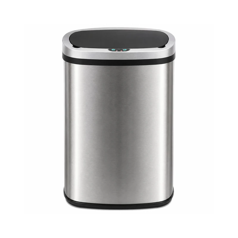 GlamHaus Sensor Bin, Motion Sensing 50L For Kitchen, Soft Close With Supplied Power Adaptor Or Battery Operated - Brushed Stainless Steel Silver, Infrared Hands Free 50 Litre