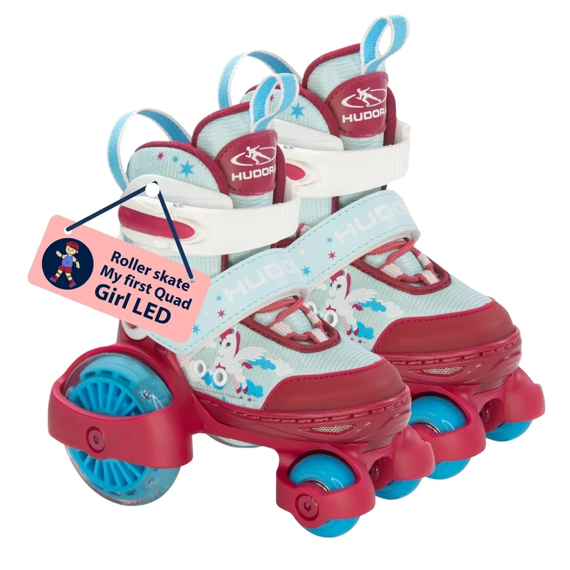 HUDORA My First Quad LED girl/boy in various sizes - high-quality roller skates with LED - comfortable quad skates adjustable over 4 sizes - stylish childrens skates for boys & girls up to 20kg