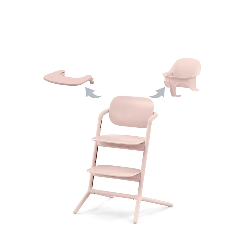 CYBEX Gold LEMO High Chair 3-in-1 Set, Grows with your child, 6 Months - 99 years, Usable from birth thanks to the separate CYBEX Bouncer, incl. Baby Set and Snack Tray, Aluminium/Plastic, Pearl Pink