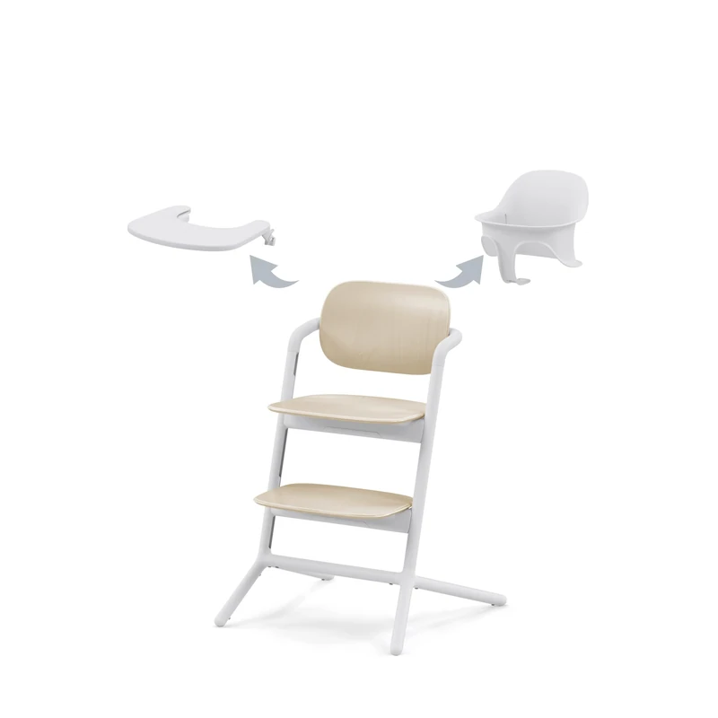CYBEX Gold LEMO High Chair 3-in-1 Set, Grows with your child, 6 Months - 99 years, Usable from birth thanks to the separate CYBEX Bouncer, incl. Baby Set and Snack Tray, Aluminium/Plastic, Sand White