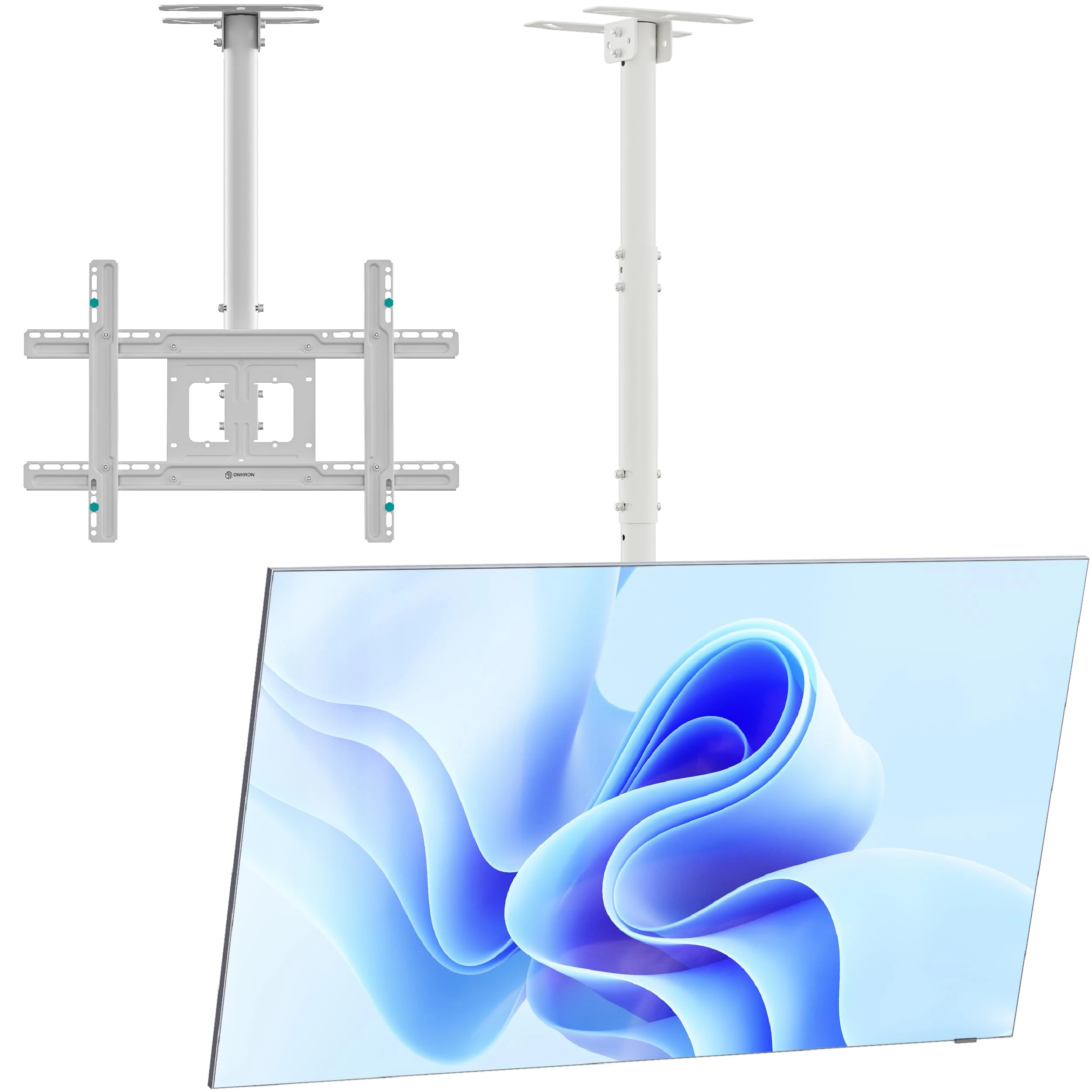 ONKRON Ceiling Mount for TV of 32" - 80" Screen, Ceiling TV Mounting Bracket Weight up to 68,2 kg - Ceiling Screen Mount VESA 100x100 - VESA 600x400, Ceiling Television Bracket Tilt Swivel N1L-W White