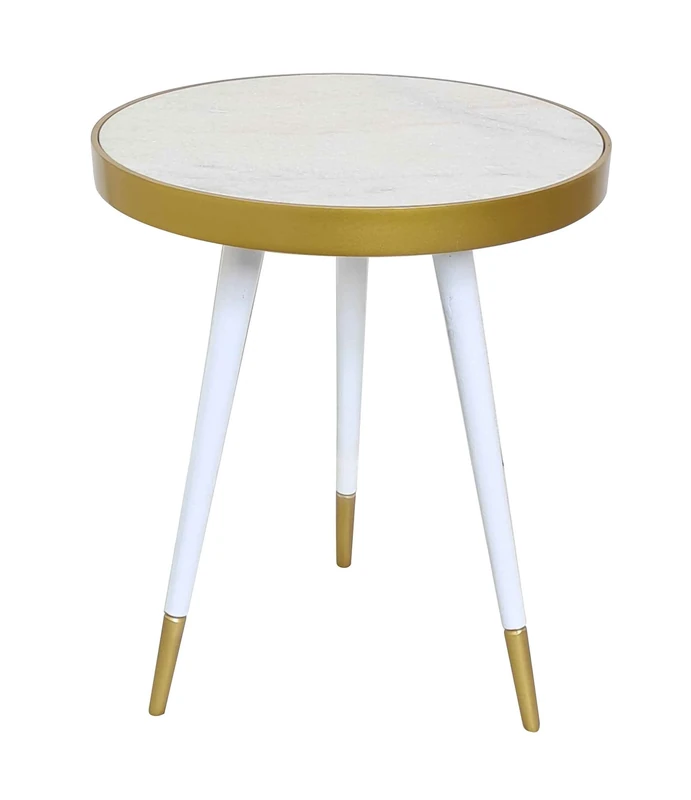 ASPECT Gallieni Mid Century Modern Side Table, Round Marble End Table (White)