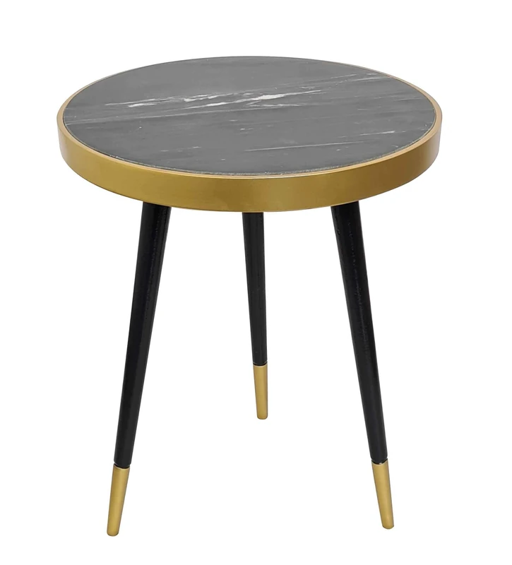 ASPECT Gallieni Mid Century Modern Side Table, Round Marble End Table (Black)