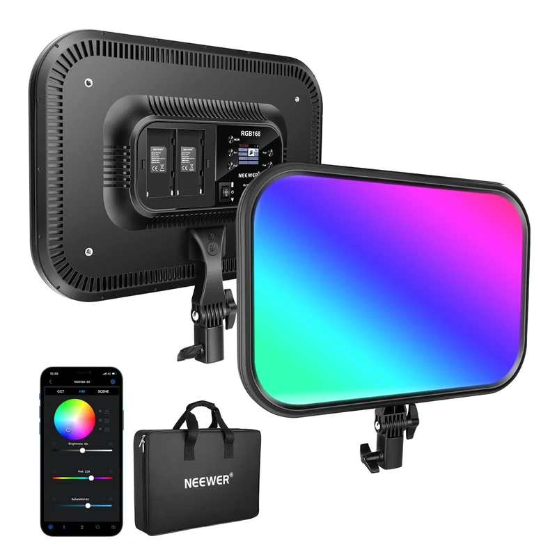 NEEWER 18.3" RGB LED Video Light Panel with APP Control, 360° Full Color,1 Pack 60W Dimmable 2500K~8500K RGB LED Panel CRI/TLCI 97+ with 17 Special Scene Effects