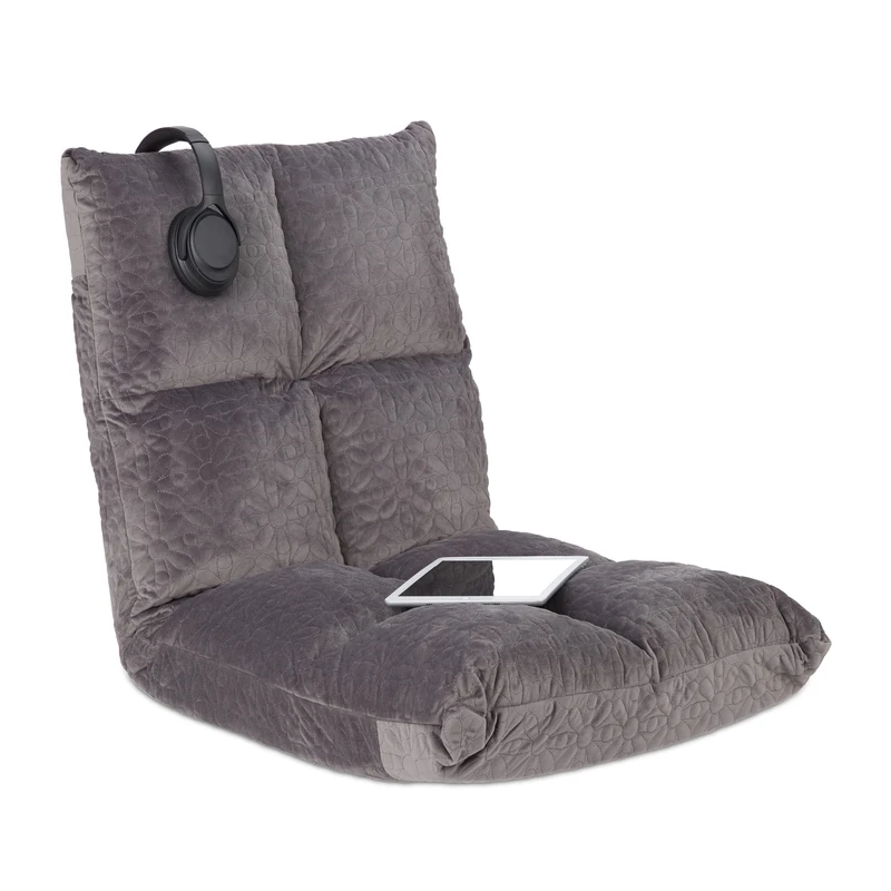 Relaxdays Floor Chair, Adjustable Backrest, Soft Cushion, 6 Positions, Seat, Upholstered, HWD: 58 x 50 x 55 cm, Grey, Foam