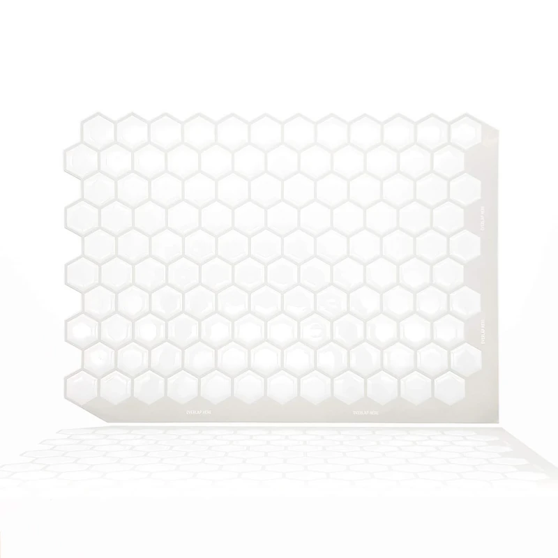 WALPLUS Peel and Stick Backsplash Splashback Decals Tile Transfer for Kitchen Bathroom Living Room Stick on Tile Waterproof Honey Mini Hexa White Glossy 3D Tile Stickers 40 Sheets 20.3x28cm