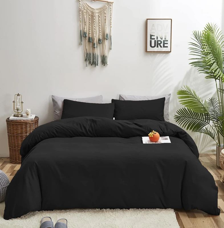 KAREVER Solid Black Comforter Set Full Plain Black Bedding Set Pure Black Beddig Soft Durable Quilt Set for Kids Teens Adult Durable Lightweight Black Blanket