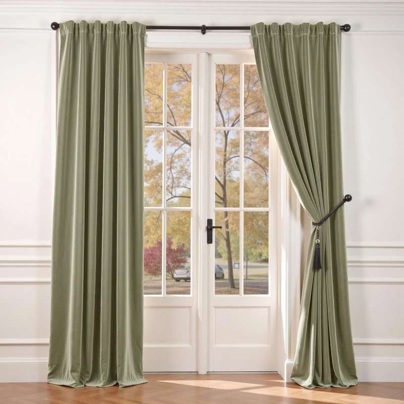 Lazzzy Velvet Blackout Curtains Green 90 Inch Long Thermal Insulated Curtain Heavy Duty Drapes Room Darkening Blackout Curtains Bedroom Window Treatment Set of 2 Panels Rod Pocket Sage