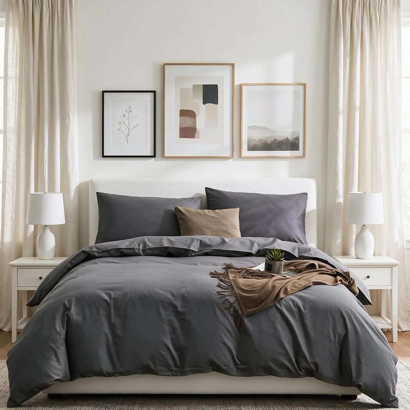 CLOTHKNOW Dark Grey Full Size Comforter Sets 3Pcs Gray Bedding Comforter Sets Soft All Season Men Boys Comforter Charcoal Comforter with 2 x Pillow Cases