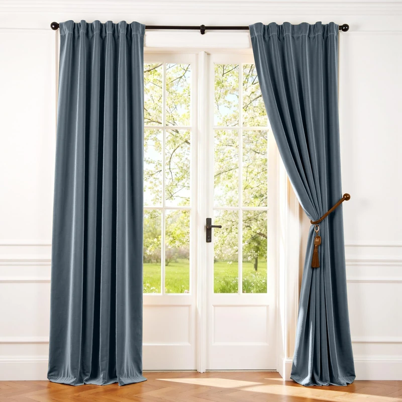 Lazzzy Velvet 90 inch Curtains 2 Panel Set Blue Blackout Curtains Thermal Insulated Drapes for Bedroom Living Room Window Treatments Super Soft Luxury Rod Pocket Aegean Blue