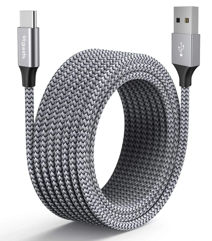 etguuds Extra-Long USB C Cable 5M, USB A to USB C Charger Cable Fast Charging Braided Lead for iPhone 15 Samsung Galaxy S23 S22 S21 S20 S10 S9, PS5, Swith -Grey