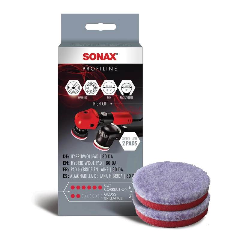 SONAX HybridWollPad 80 DA (2 pieces) polishing disc for small polishing machines for removing deep scratches and matting, item no. 04940410 - Image 1