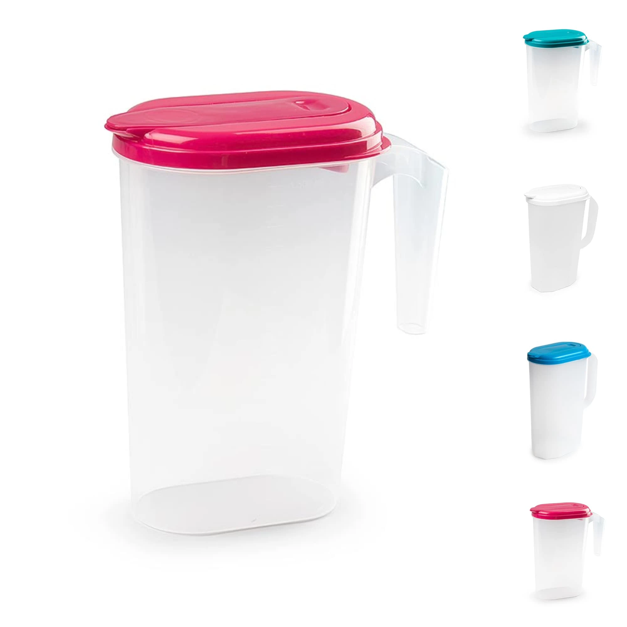 PLASTIFIC Food Grade Jug - Perfect for Stock Gravy - Microwave Safe - Kitchen Homebrew Liquids - Microwave Safe Pitcher (Frost with Fuchsia Lid, 1.6L)