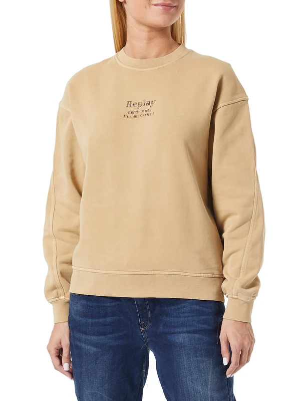 REPLAY Women's W3661 Sweatshirt, 145 Sahara Sand, S - Image 1