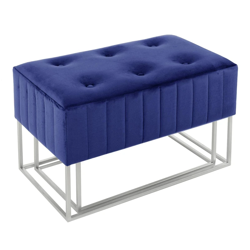 Hodge and Hodge Nesting Ottoman Stools Set Of 2 Velvet Pouffes Silver Metal Legs - Navy