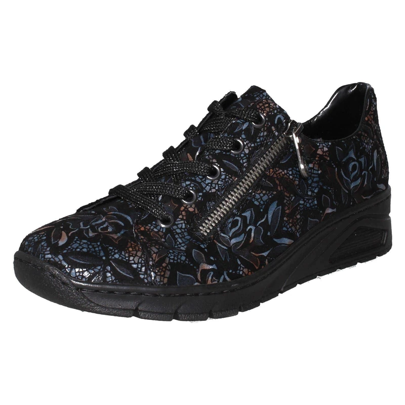 Rieker Ladies Floral Wedge Lace Up Casual Shoes N3302-90 - Metallic Synthetic - UK Size 5 - EU Size 38 - US Size 7