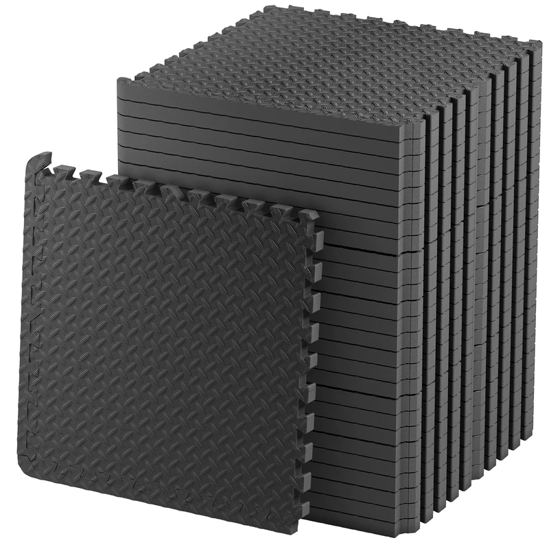 Edukit 8 Extra Thick BLACK Gym Flooring Tiles - 60x60cm - 2cm Thick - Interlocking Non-Slip Puzzle Floor Tiles Gym Flooring Yoga Exercise Mats – Thicker & Larger than Regular Tiles for Heavy Equipment
