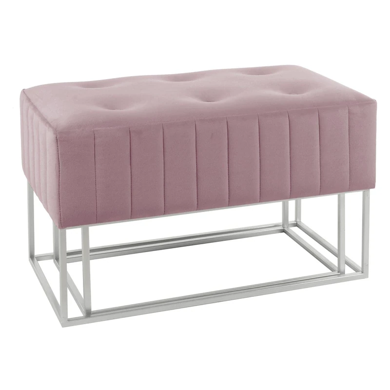 Hodge and Hodge Nesting Ottoman Stools Set Of 2 Velvet Pouffes Silver Metal Legs - Pink - Image 1