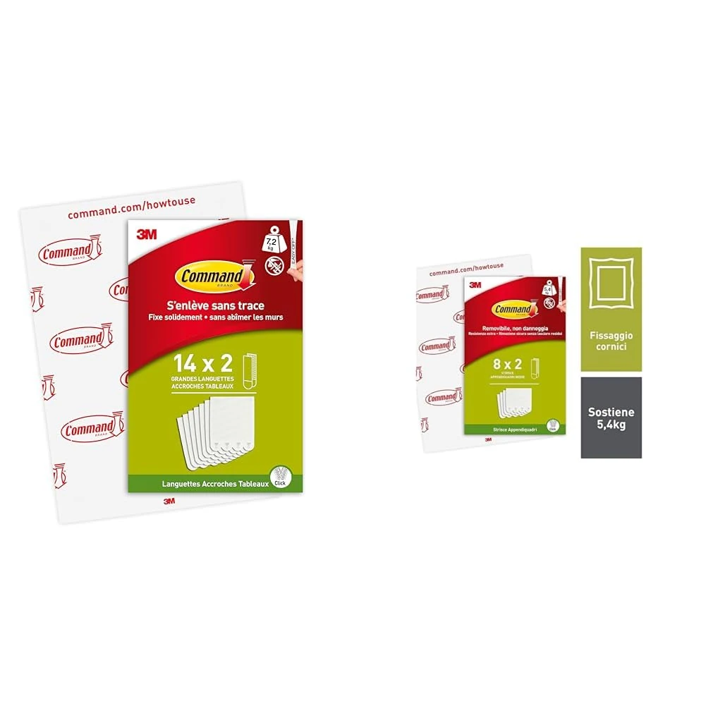 Command Large White Picture Hanging Strips PH206-14EU & Strips Medium Picture Hanging Strips White PH204-8EU