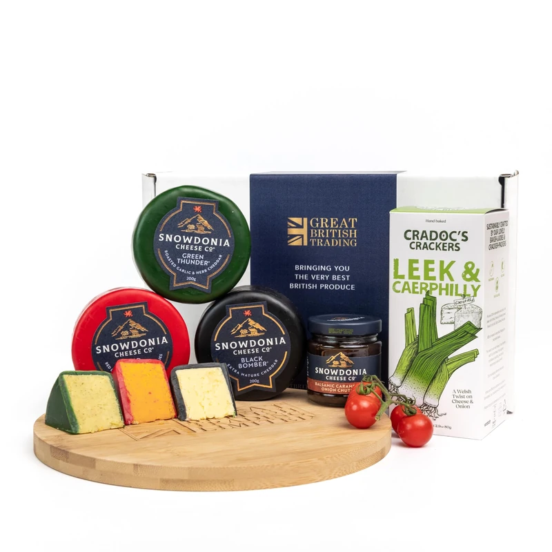 Snowdonia Welsh Cymru Cheese Hamper Truckles with Onion Chutney and Cradocs Crackers Welsh Gift Hamper from GREAT BRITISH TRADING LIMITED