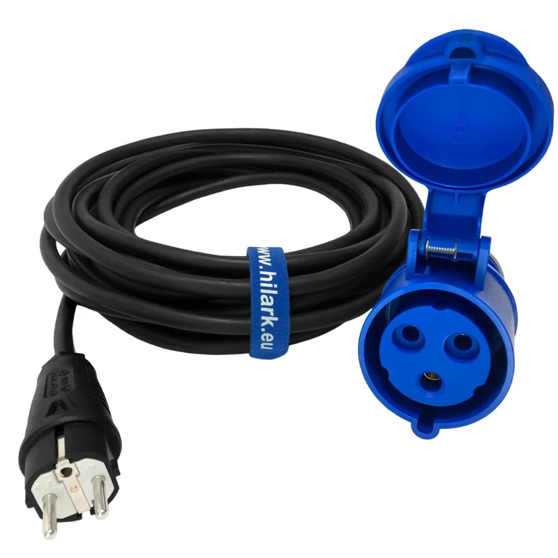 Hilark H07RN-F 3g1.5 mm (3 x 1.5 mm) Industrial CEE 3-Pin Plug Extension Adapter for Camper Vans, Caravans, Boats, Construction Sites (35 m, Blue, Black)