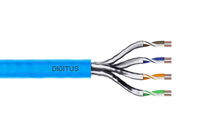 Digitus 500 m Cat 6A network cable – U-FTP simplex – BauPVO Dca – LSZH halogen-free – 500 MHz copper AWG 23/1 – PoE+ compatible – LAN cable – Blue