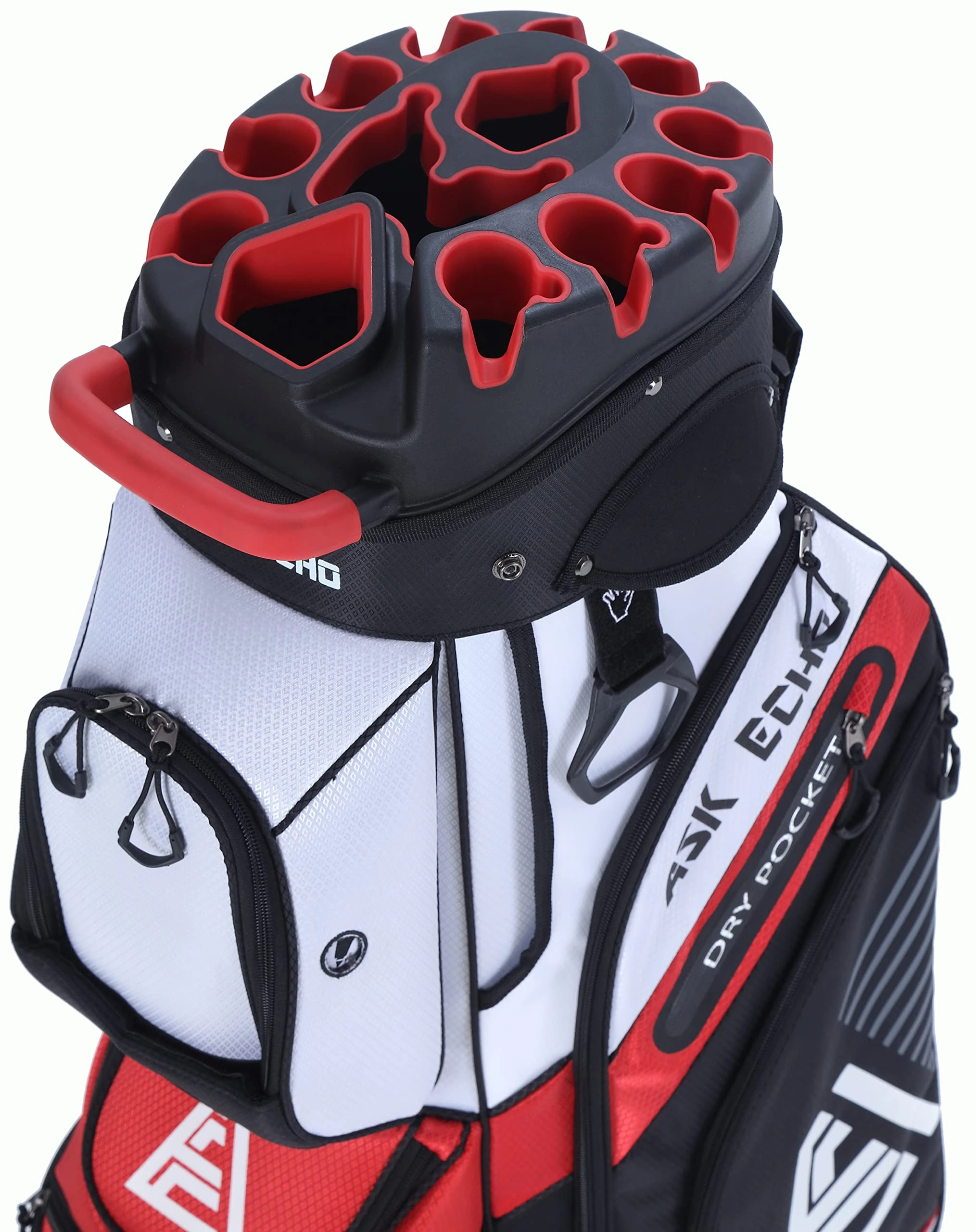 ASK ECHO T-Lock Golf Cart Bag with 14 Way Organizer Divider Top, Premium Cart Bag with Handles and Rain Cover for Men (White)