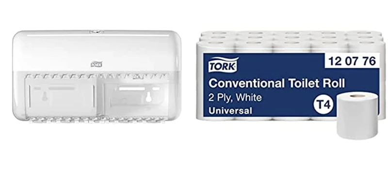 Tork Toilet Paper Wall Mounted Dispenser + Refill - T4 - Universal Toilet Paper Refill (30 x 400 sheets)