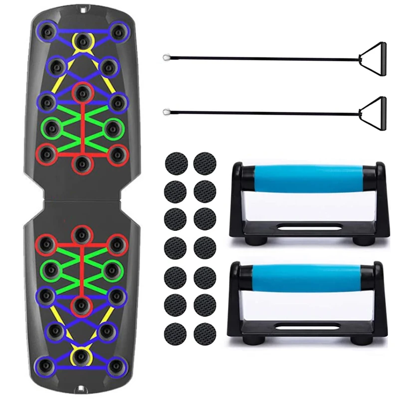 Push Up Board 12 in 1 Portable Folding Exercise Workout Station to Target Chest, Back, Shoulders & Triceps - Includes Handles, Resistance Bands & Non Slip Stickers