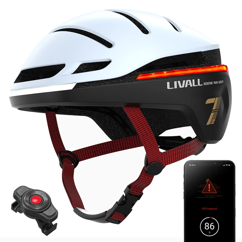 LIVALL EVO21 Smart Cycle Helmet with Smart Lighting, 360 Degree Visibility, Fall Detection and SOS Alert, Snow, L (58-62cm)