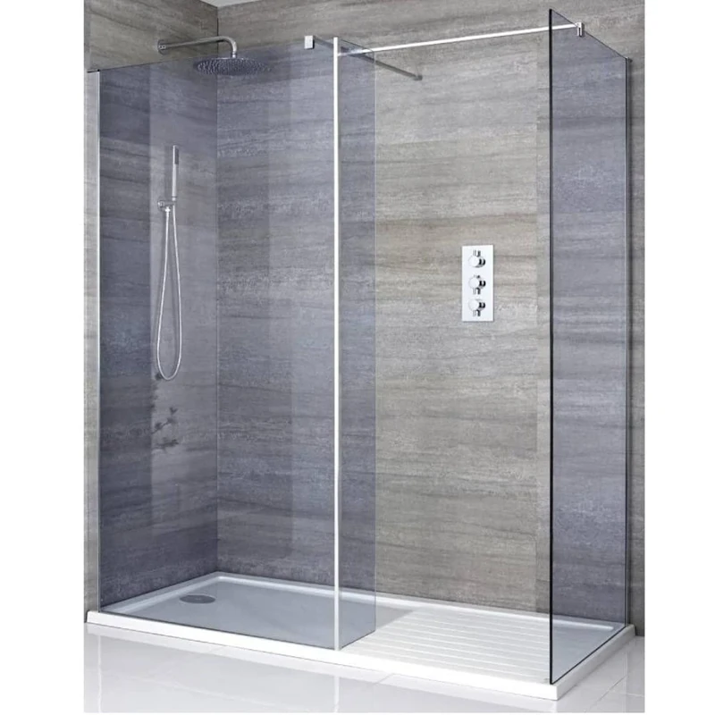 Milano Portland Chrome Smoked Glass Corner Frameless Shower Enclosure Tray - 1700mm x 800mm